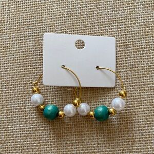 Elegant Gold and Green Hoop Earrings